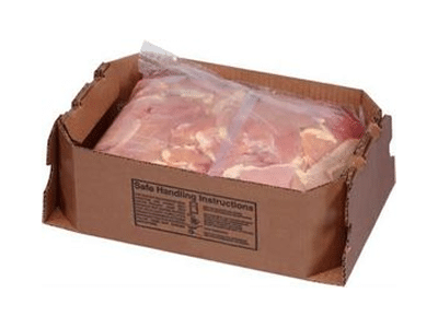 Raw chicken vacuum-packed and packed in cardboard box
