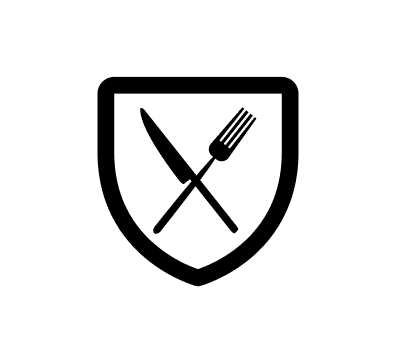crossed fork and knife on shield background
