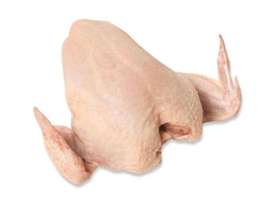 Raw front half of chicken