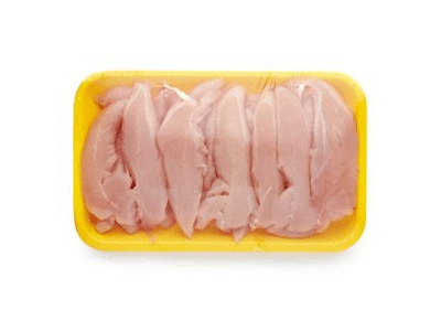Raw chicken tenders packed in a tray